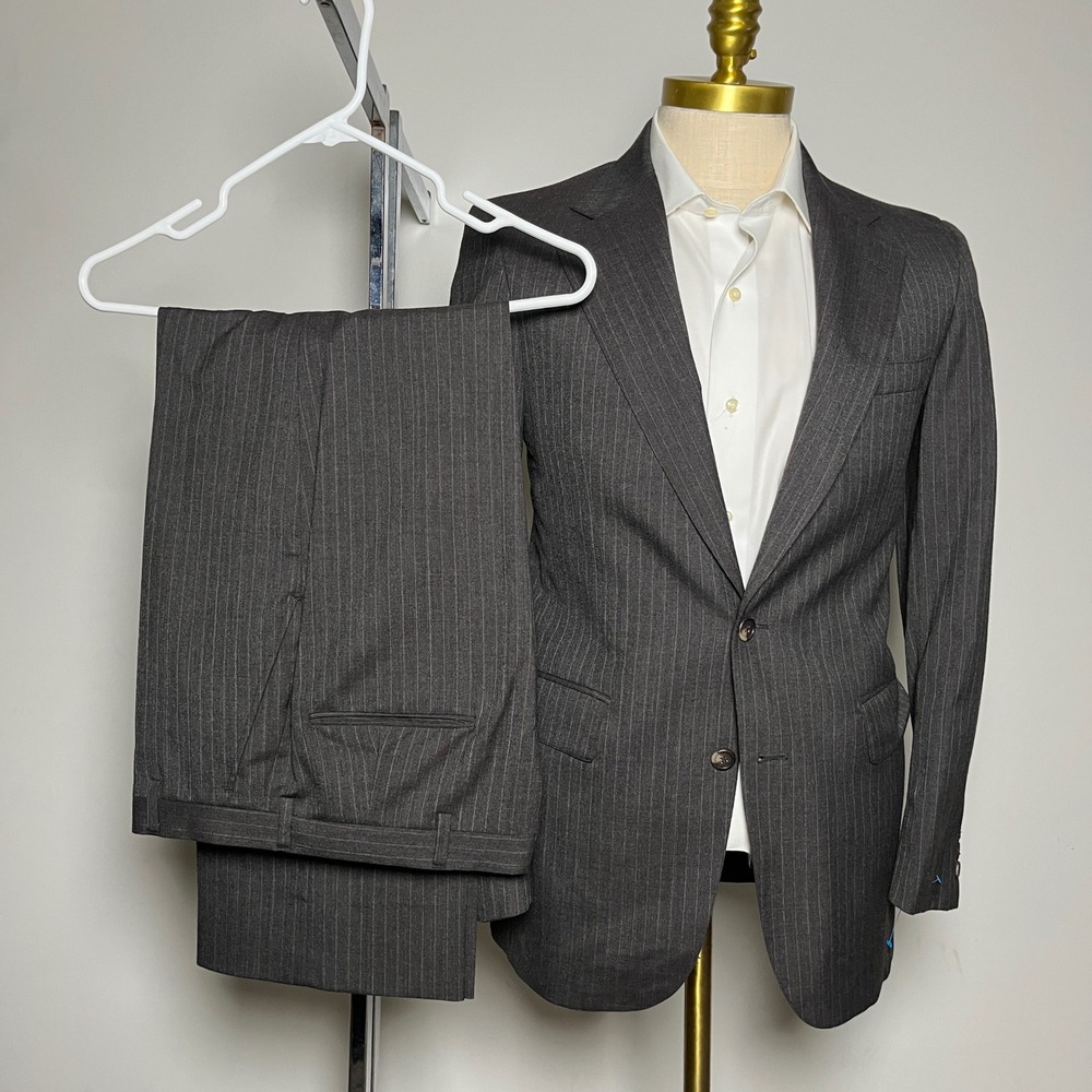 Cricketeer Suit Mens 38R 30W Brown Pinstripe Wool 2-Button Vintage USA